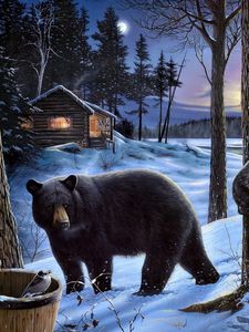 Preview wallpaper bear, forest, bears, house, family, walking, eating