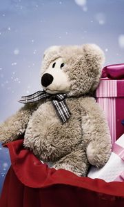 Preview wallpaper bear, gift, bag, snow, christmas, new year