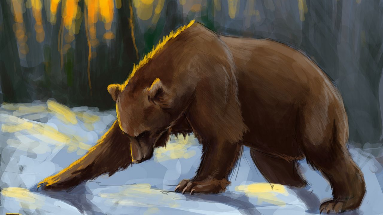 Wallpaper bear, painting, snow, colorful, photoshop