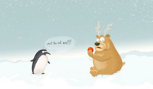 Preview wallpaper bear, penguin, snow, pattern