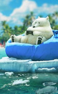 Preview wallpaper bear, phone, funny, ice, beach