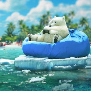 Preview wallpaper bear, phone, funny, ice, beach