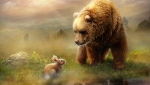 Preview wallpaper bear, rabbit, friendship, meeting, art