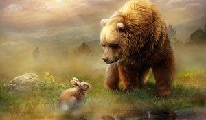 Preview wallpaper bear, rabbit, friendship, meeting, art