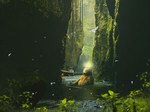 Preview wallpaper bear, rocks, photoshop, wildlife