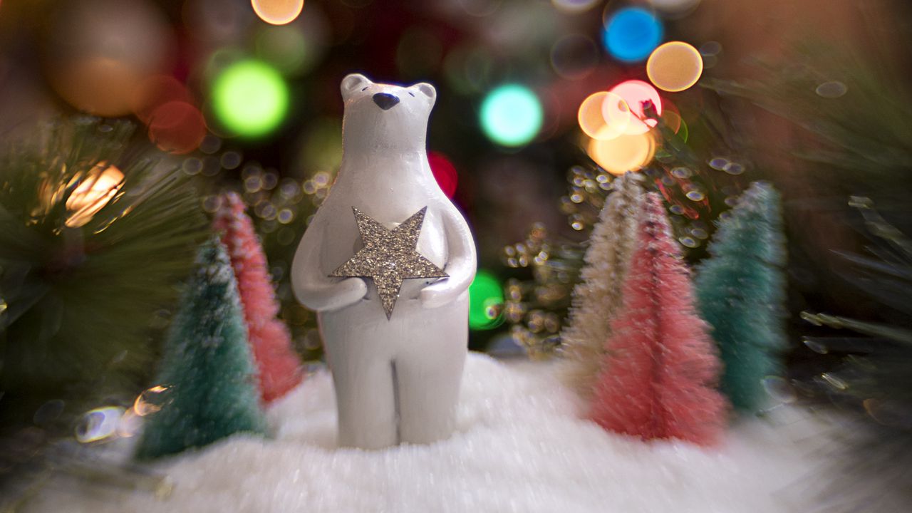 Wallpaper bear, star, christmas trees, snow, bokeh, new year, christmas