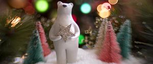 Preview wallpaper bear, star, christmas trees, snow, bokeh, new year, christmas