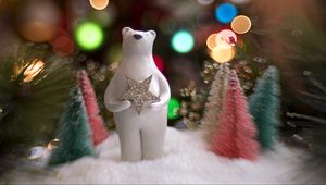 Preview wallpaper bear, star, christmas trees, snow, bokeh, new year, christmas