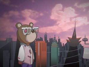 Preview wallpaper bear, style, town, points, building