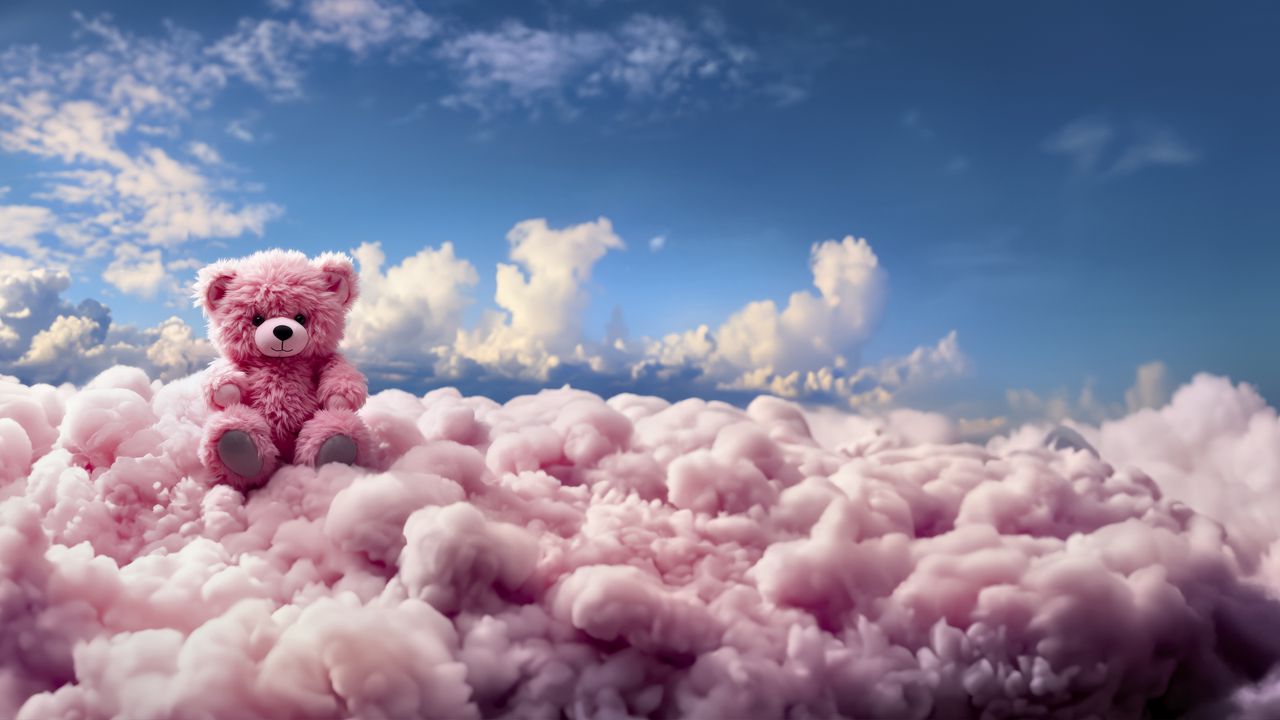 Wallpaper bear, teddy bear, clouds, cute, pink