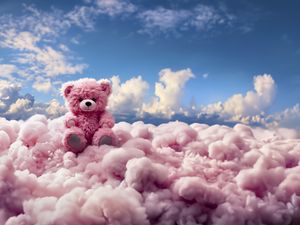 Preview wallpaper bear, teddy bear, clouds, cute, pink