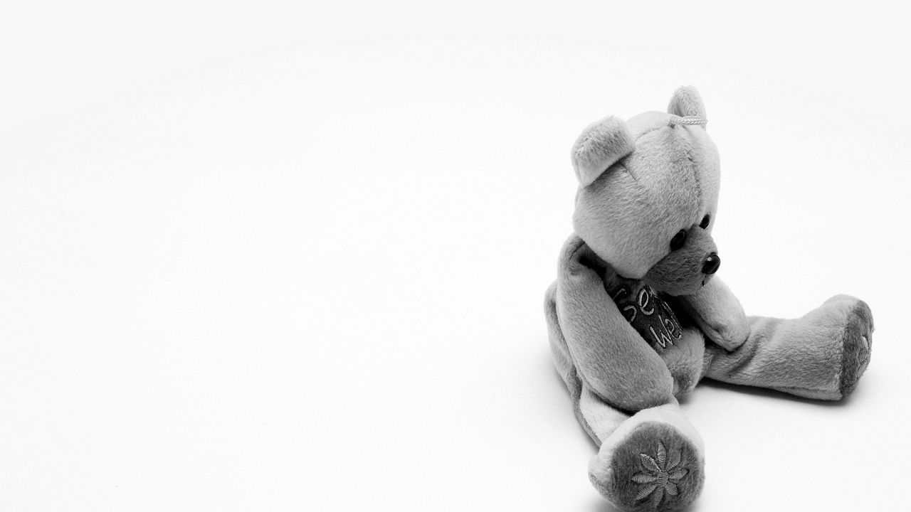 Wallpaper bear, toy, soft, black and white