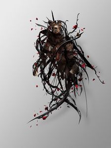 Preview wallpaper bear, twigs, surrealism, image