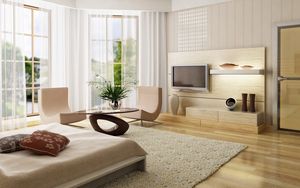 Preview wallpaper bed, bathroom, tv, shelves, furniture, design