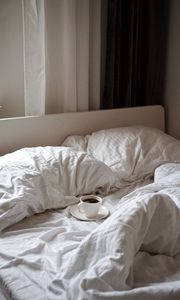 Preview wallpaper bed, coffee, cup, pillows, white