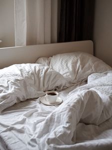 Preview wallpaper bed, coffee, cup, pillows, white