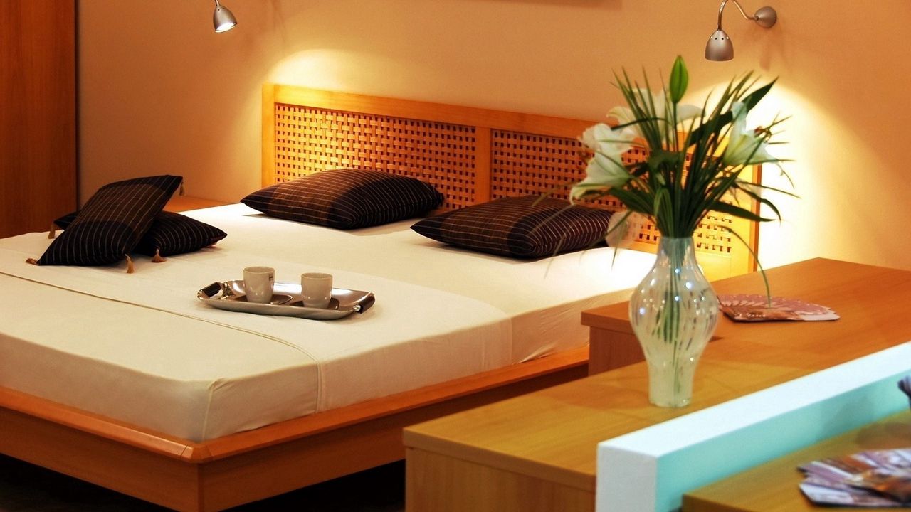 Wallpaper bed, room, design, interior, tableware
