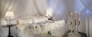 Preview wallpaper bedroom, bed, white candles, romance