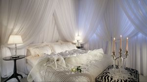 Preview wallpaper bedroom, bed, white candles, romance