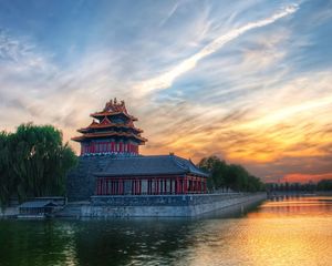 Preview wallpaper beijing, china, structure, sky, clouds, arbor, trees