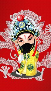 Preview wallpaper beijing opera, costume, girl, mask patterns