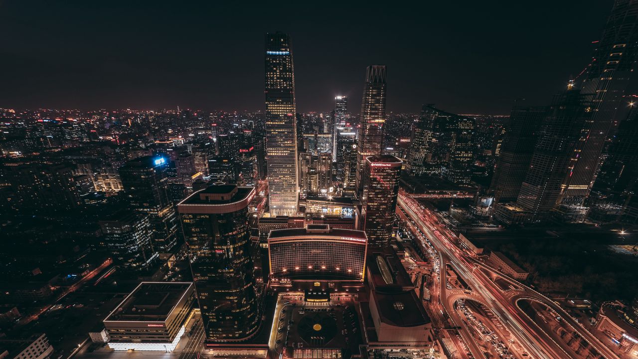 Wallpaper beijing, skyscrapers, night city, top view