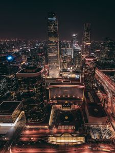 Preview wallpaper beijing, skyscrapers, night city, top view