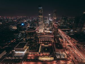 Preview wallpaper beijing, skyscrapers, night city, top view