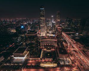 Preview wallpaper beijing, skyscrapers, night city, top view