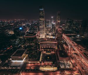 Preview wallpaper beijing, skyscrapers, night city, top view