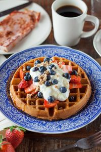 Preview wallpaper belgian waffle, waffle, berries, topping, dessert