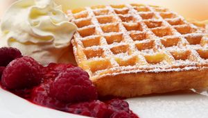 Preview wallpaper belgian waffles, powder, raspberry, cream, jam