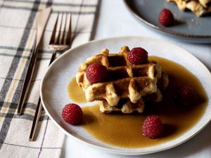 Preview wallpaper belgian waffles, waffles, raspberries, berries, maple syrup, dessert