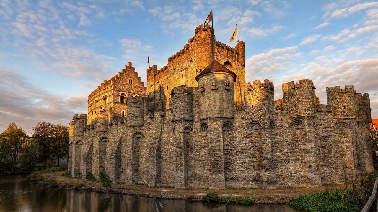 Wallpaper belgium, castle, moat, wall