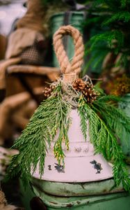 Preview wallpaper bell, branches, cones, decoration, christmas, new year