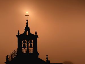 Preview wallpaper bell tower, building, silhouette, evening