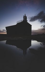 Preview wallpaper bell tower, buildings, silhouette, evening