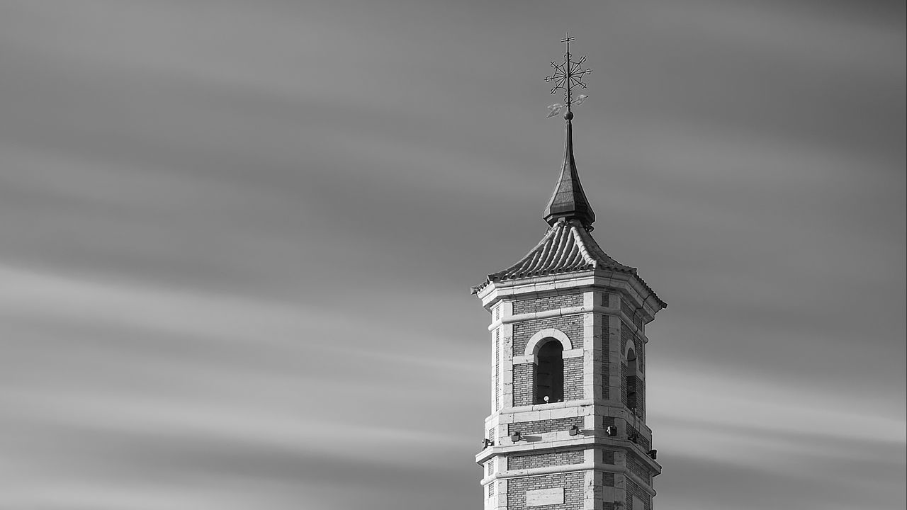 Wallpaper bell tower, tower, building, architecture, black and white
