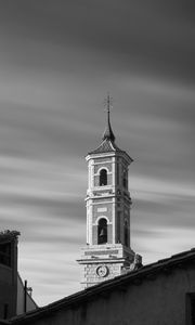 Preview wallpaper bell tower, tower, building, architecture, black and white