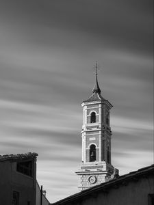 Preview wallpaper bell tower, tower, building, architecture, black and white