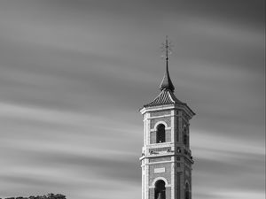 Preview wallpaper bell tower, tower, building, architecture, black and white