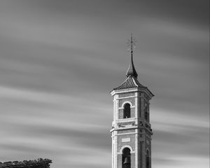 Preview wallpaper bell tower, tower, building, architecture, black and white