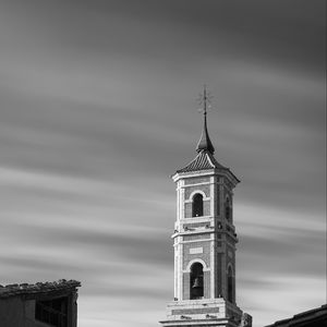 Preview wallpaper bell tower, tower, building, architecture, black and white