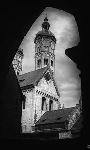 Preview wallpaper bell tower, tower, buildings, roofs, architecture, black and white