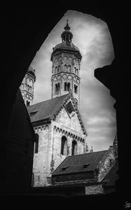 Preview wallpaper bell tower, tower, buildings, roofs, architecture, black and white