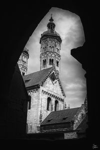 Preview wallpaper bell tower, tower, buildings, roofs, architecture, black and white