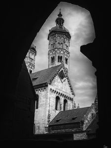 Preview wallpaper bell tower, tower, buildings, roofs, architecture, black and white