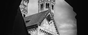 Preview wallpaper bell tower, tower, buildings, roofs, architecture, black and white