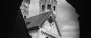 Preview wallpaper bell tower, tower, buildings, roofs, architecture, black and white