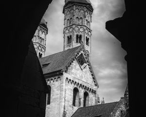 Preview wallpaper bell tower, tower, buildings, roofs, architecture, black and white